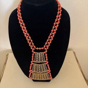 1970’s  Woven Castlecliff necklace with Graduated & articulated Floral  Pe